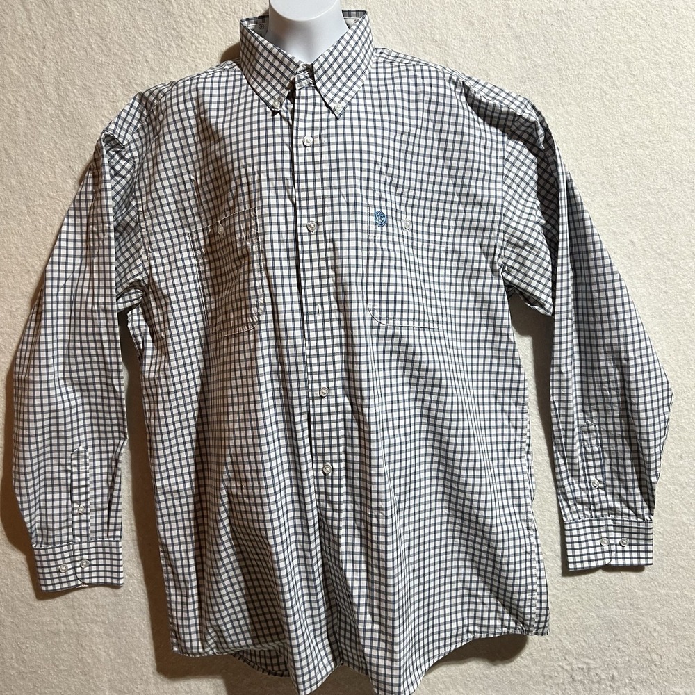 Wrangler George Strait Mens XL Blue White Plaid Western Button‎ Down Shirt L/S